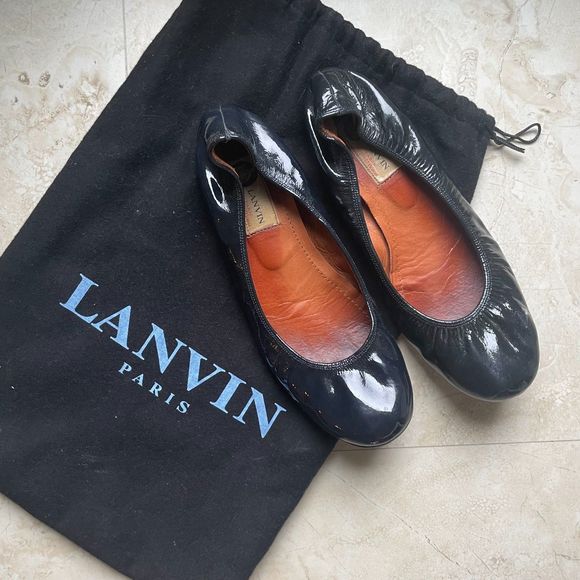 Lanvin Black Patent Leather Ballet Flats Size 7 - Picture 1 of 8